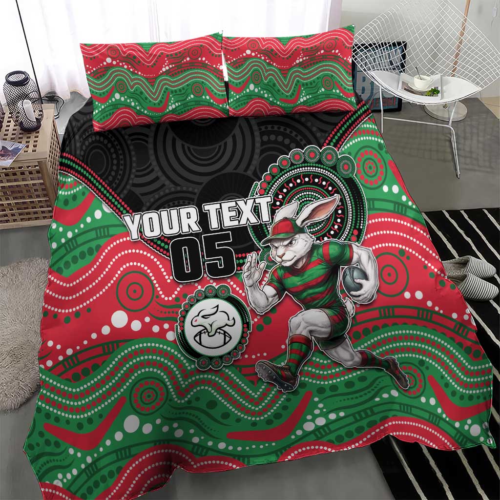 Custom Rabbitohs Bedding Set Rabbit Mascot With Aboriginal Indigenous