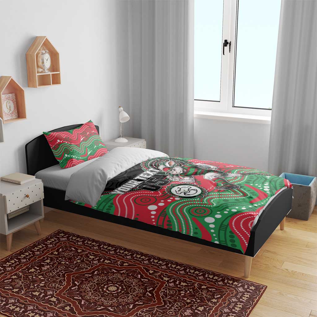 Custom Rabbitohs Bedding Set Rabbit Mascot With Aboriginal Indigenous