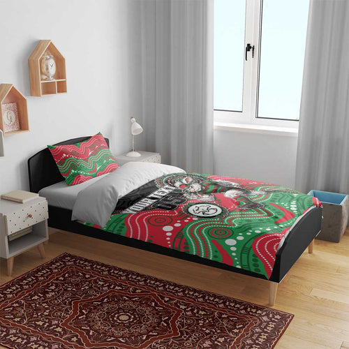 Custom Rabbitohs Bedding Set Rabbit Mascot With Aboriginal Indigenous