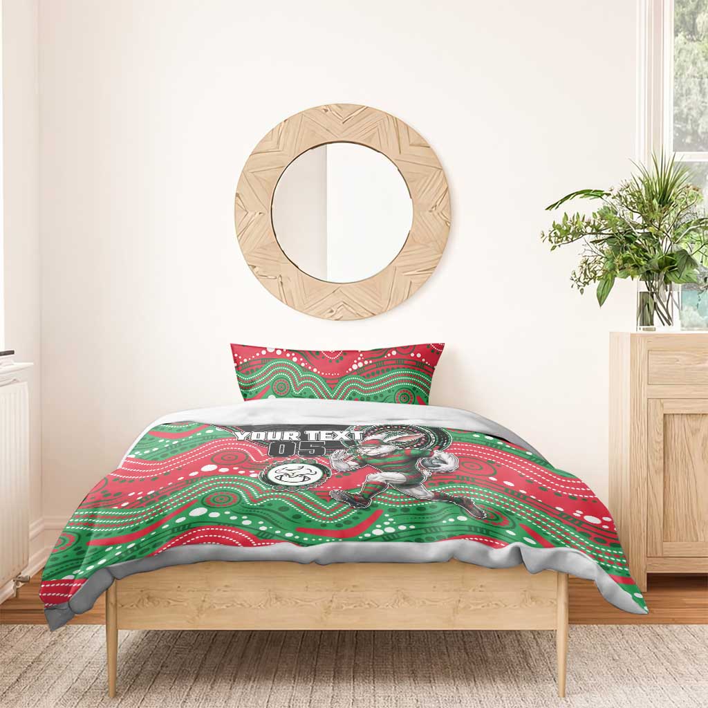 Custom Rabbitohs Bedding Set Rabbit Mascot With Aboriginal Indigenous