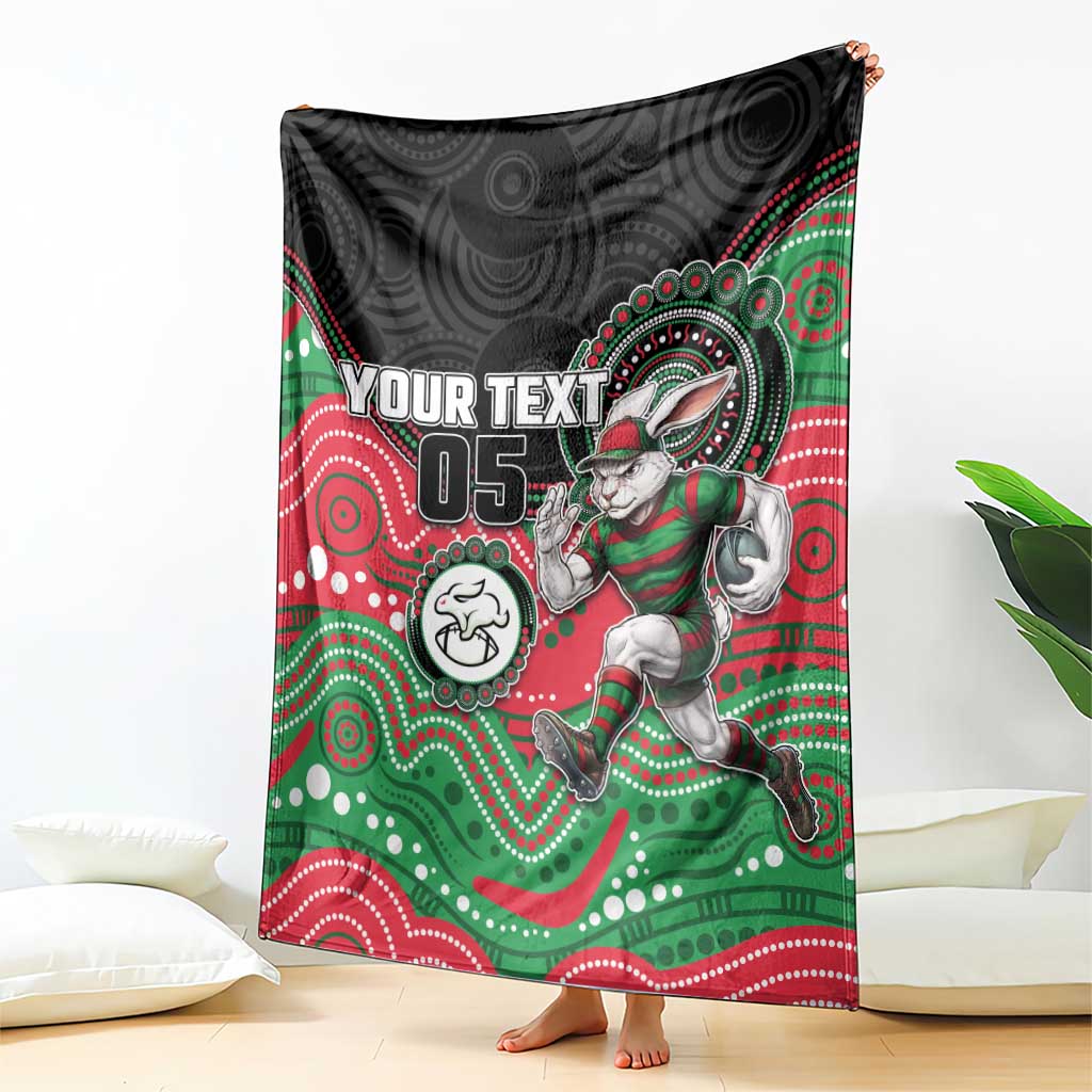 Custom Rabbitohs Blanket Rabbit Mascot With Aboriginal Indigenous