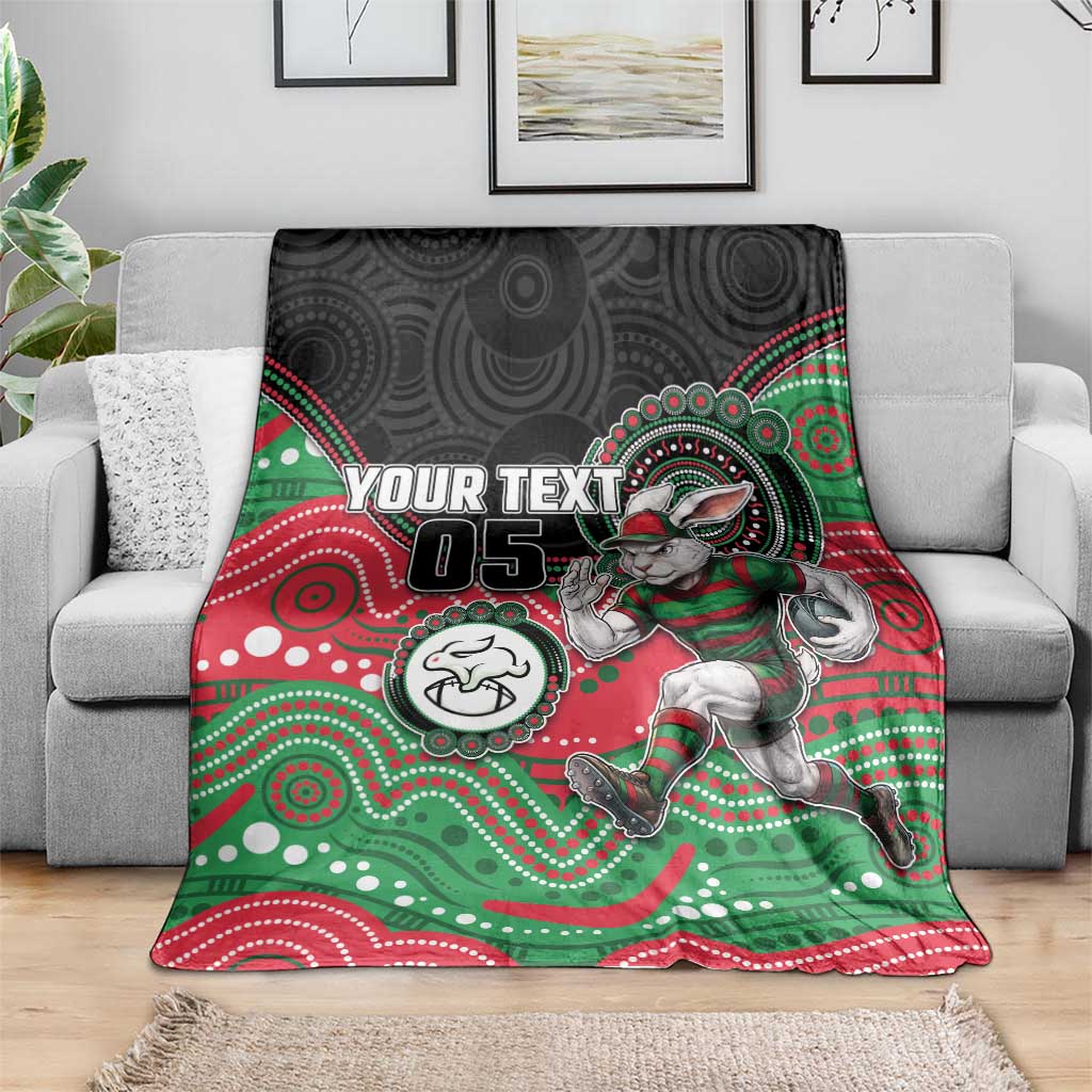 Custom Rabbitohs Blanket Rabbit Mascot With Aboriginal Indigenous