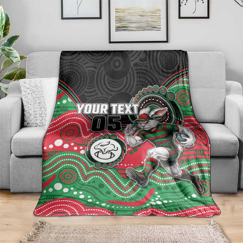 Custom Rabbitohs Blanket Rabbit Mascot With Aboriginal Indigenous
