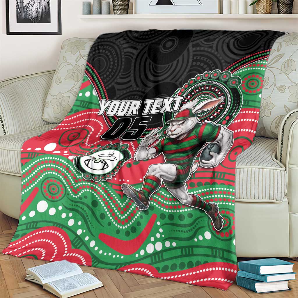 Custom Rabbitohs Blanket Rabbit Mascot With Aboriginal Indigenous