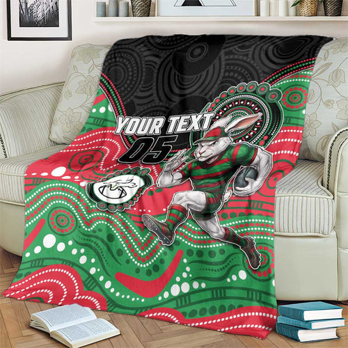 Custom Rabbitohs Blanket Rabbit Mascot With Aboriginal Indigenous
