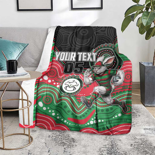 Custom Rabbitohs Blanket Rabbit Mascot With Aboriginal Indigenous