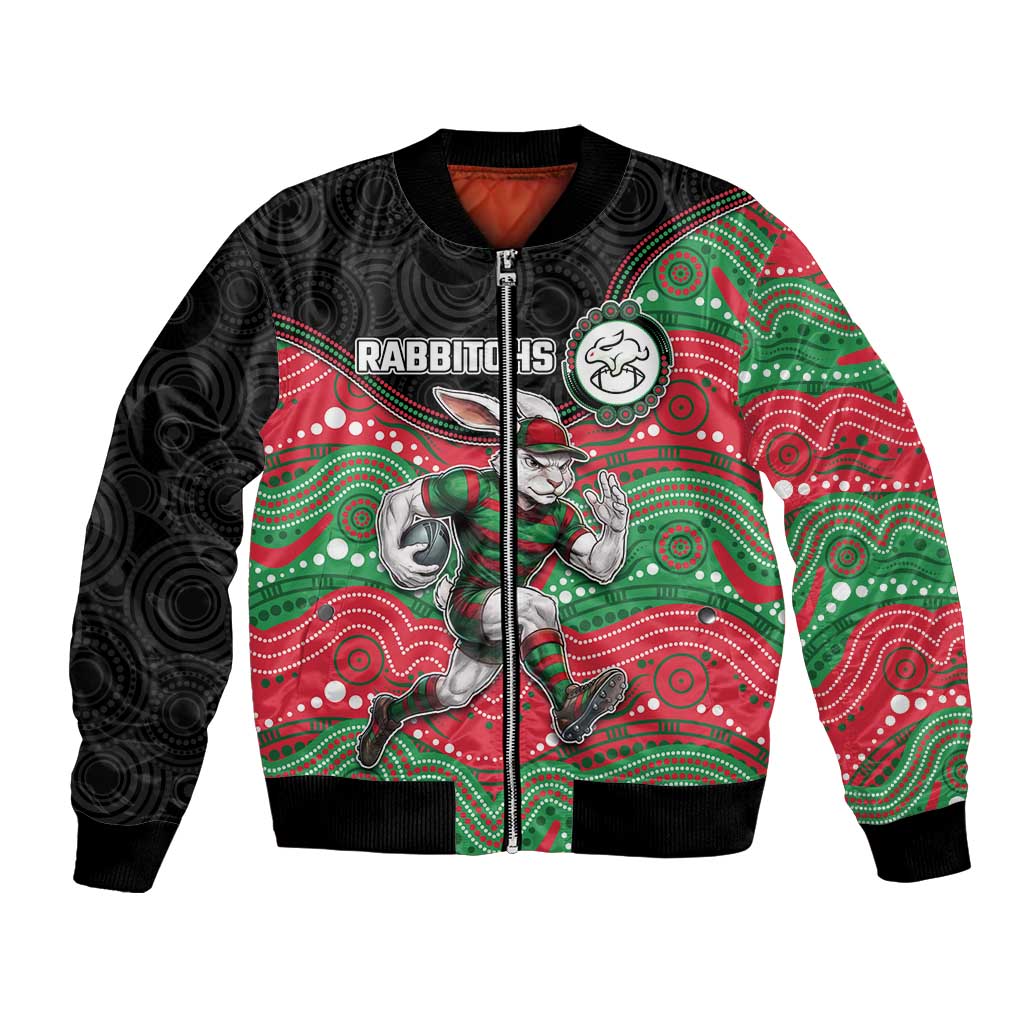 Custom Rabbitohs Bomber Jacket Rabbit Mascot With Aboriginal Indigenous