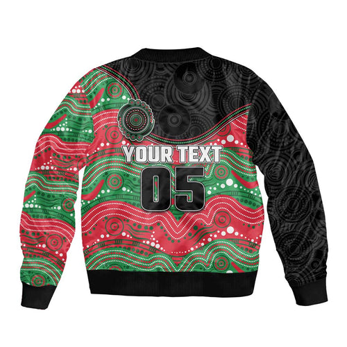 Custom Rabbitohs Bomber Jacket Rabbit Mascot With Aboriginal Indigenous