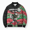 Custom Rabbitohs Bomber Puffer Jacket Rabbit Mascot With Aboriginal Indigenous