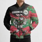 Custom Rabbitohs Bomber Puffer Jacket Rabbit Mascot With Aboriginal Indigenous
