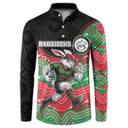 Custom Rabbitohs Button Sweatshirt Rabbit Mascot With Aboriginal Indigenous
