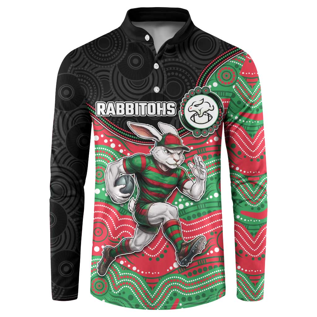 Custom Rabbitohs Button Sweatshirt Rabbit Mascot With Aboriginal Indigenous