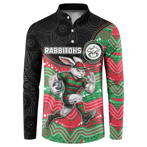 Custom Rabbitohs Button Sweatshirt Rabbit Mascot With Aboriginal Indigenous
