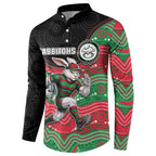 Custom Rabbitohs Button Sweatshirt Rabbit Mascot With Aboriginal Indigenous