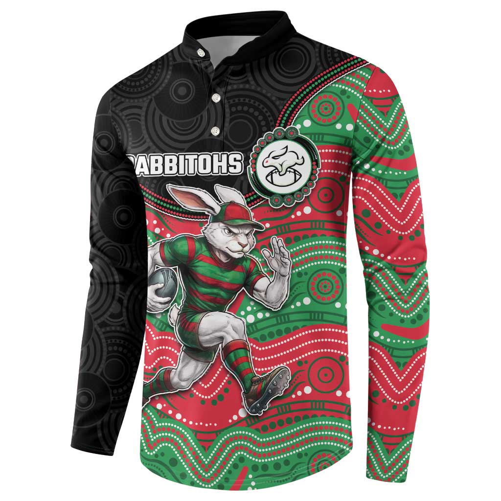 Custom Rabbitohs Button Sweatshirt Rabbit Mascot With Aboriginal Indigenous