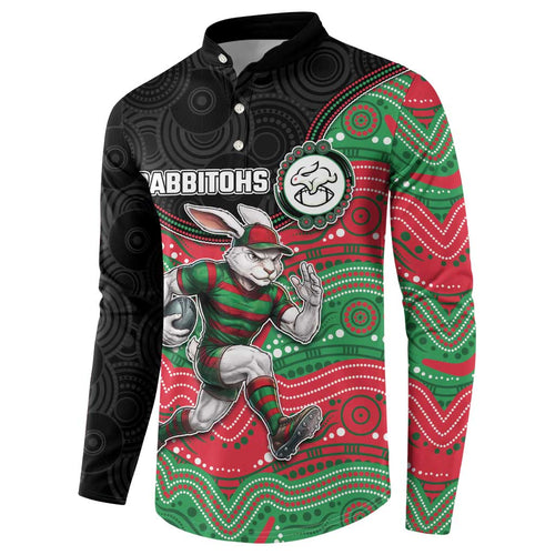 Custom Rabbitohs Button Sweatshirt Rabbit Mascot With Aboriginal Indigenous