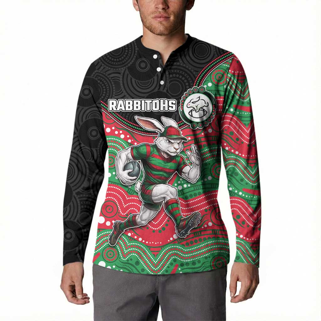 Custom Rabbitohs Button Sweatshirt Rabbit Mascot With Aboriginal Indigenous