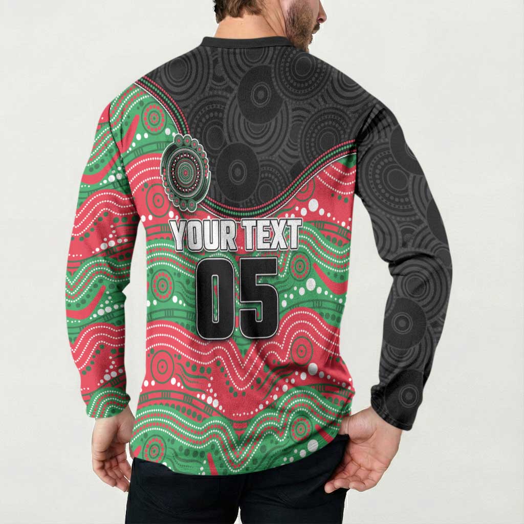 Custom Rabbitohs Button Sweatshirt Rabbit Mascot With Aboriginal Indigenous