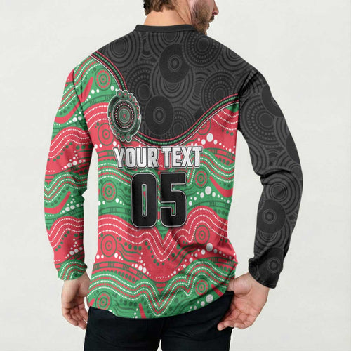 Custom Rabbitohs Button Sweatshirt Rabbit Mascot With Aboriginal Indigenous