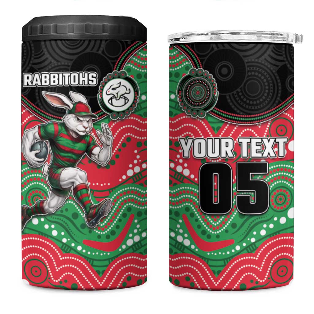 Custom Rabbitohs 4 in 1 Can Cooler Tumbler Rabbit Mascot With Aboriginal Indigenous