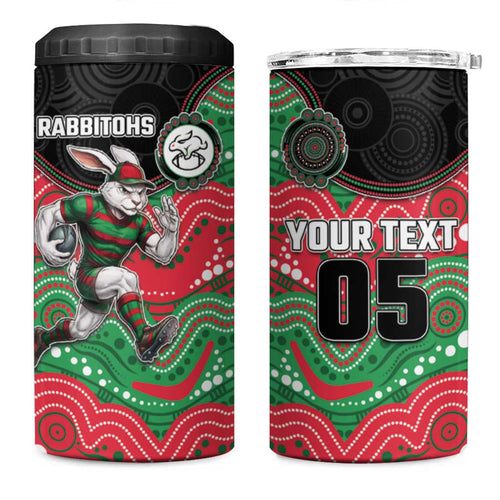 Custom Rabbitohs 4 in 1 Can Cooler Tumbler Rabbit Mascot With Aboriginal Indigenous