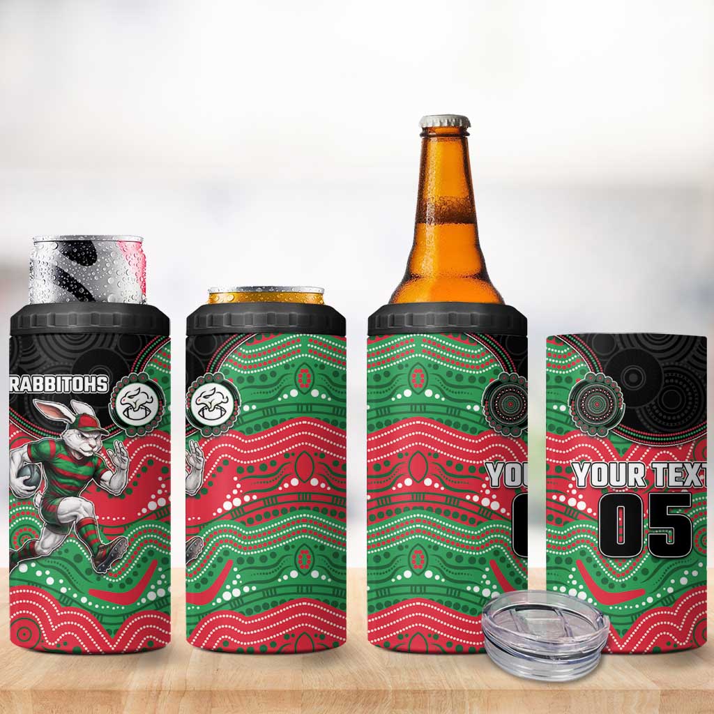 Custom Rabbitohs 4 in 1 Can Cooler Tumbler Rabbit Mascot With Aboriginal Indigenous