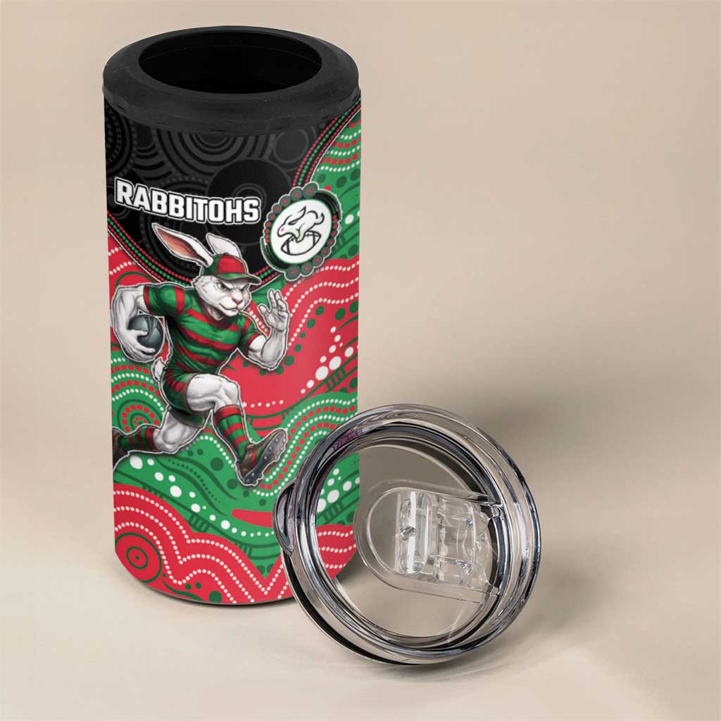 Custom Rabbitohs 4 in 1 Can Cooler Tumbler Rabbit Mascot With Aboriginal Indigenous