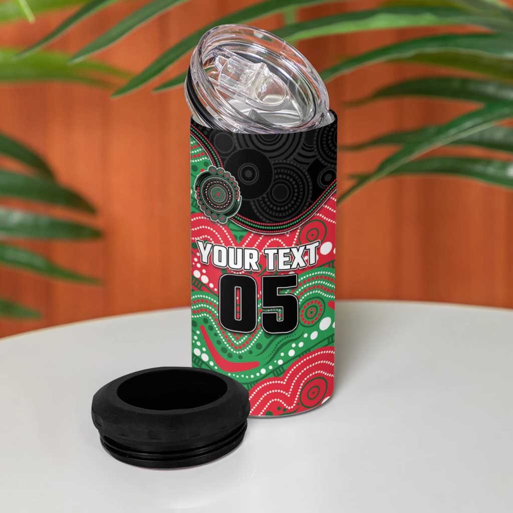 Custom Rabbitohs 4 in 1 Can Cooler Tumbler Rabbit Mascot With Aboriginal Indigenous