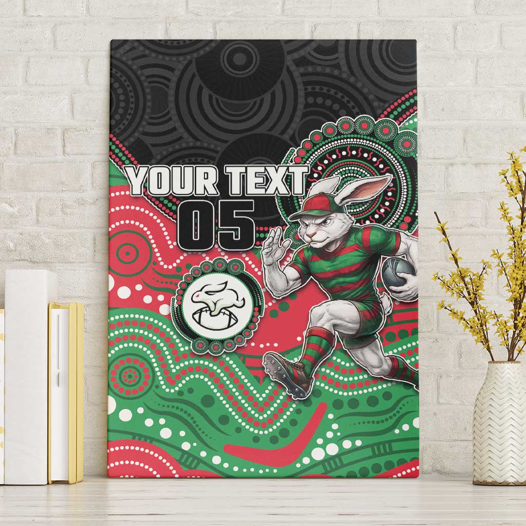 Custom Rabbitohs Canvas Wall Art Rabbit Mascot With Aboriginal Indigenous