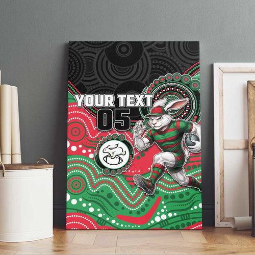 Custom Rabbitohs Canvas Wall Art Rabbit Mascot With Aboriginal Indigenous