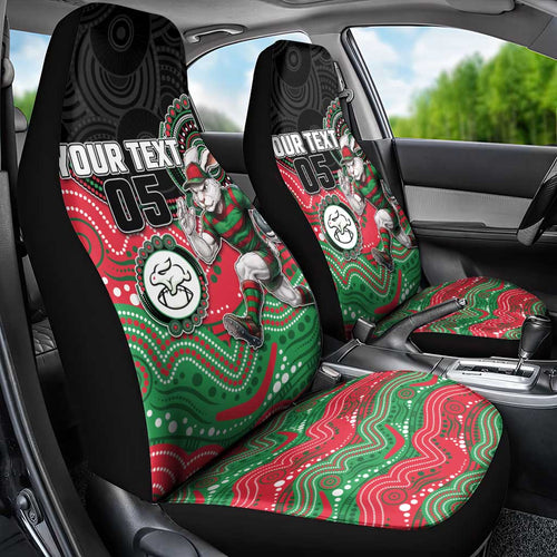 Custom Rabbitohs Car Seat Cover Rabbit Mascot With Aboriginal Indigenous