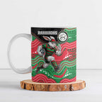 Custom Rabbitohs Ceramic Mug Rabbit Mascot With Aboriginal Indigenous
