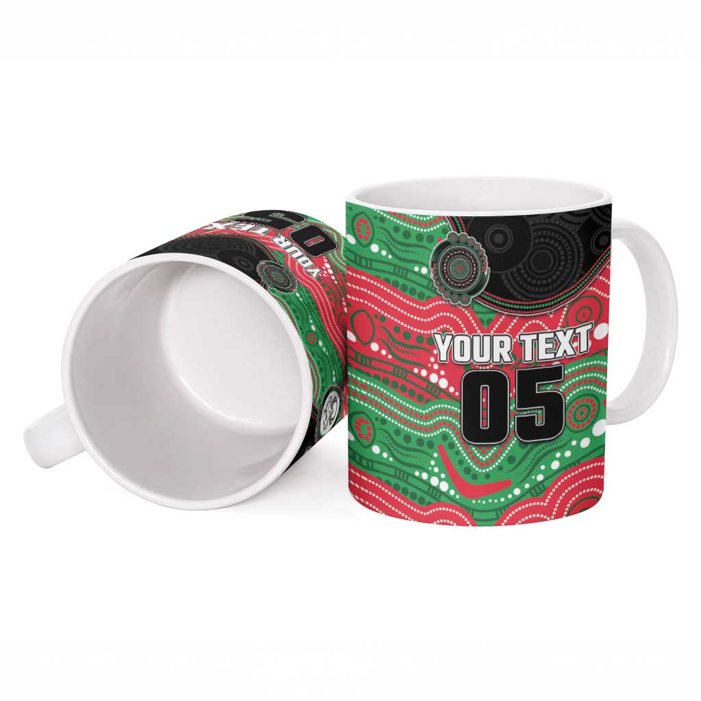 Custom Rabbitohs Ceramic Mug Rabbit Mascot With Aboriginal Indigenous