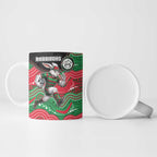 Custom Rabbitohs Ceramic Mug Rabbit Mascot With Aboriginal Indigenous