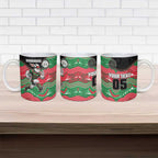 Custom Rabbitohs Ceramic Mug Rabbit Mascot With Aboriginal Indigenous