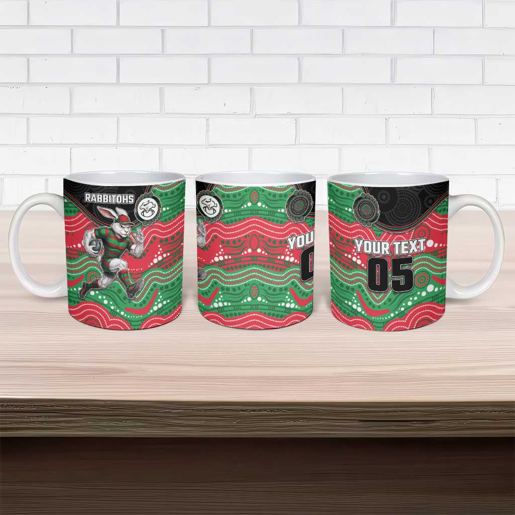 Custom Rabbitohs Ceramic Mug Rabbit Mascot With Aboriginal Indigenous