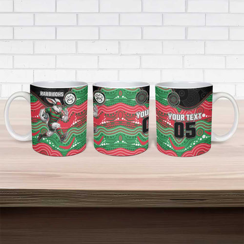 Custom Rabbitohs Ceramic Mug Rabbit Mascot With Aboriginal Indigenous