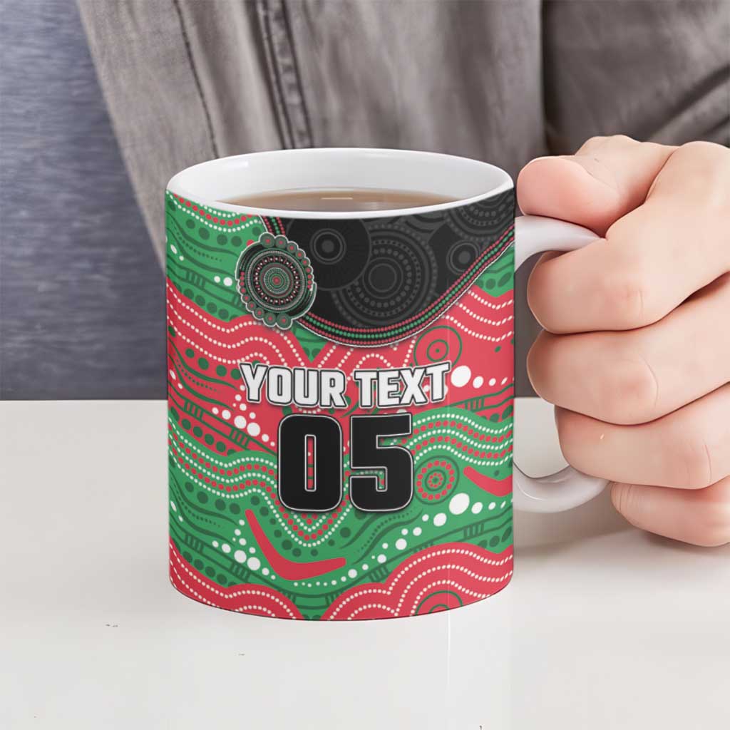 Custom Rabbitohs Ceramic Mug Rabbit Mascot With Aboriginal Indigenous