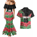 Custom Rabbitohs Couples Matching Mermaid Dress and Hawaiian Shirt Rabbit Mascot With Aboriginal Indigenous