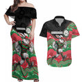 Custom Rabbitohs Couples Matching Off Shoulder Maxi Dress and Hawaiian Shirt Rabbit Mascot With Aboriginal Indigenous