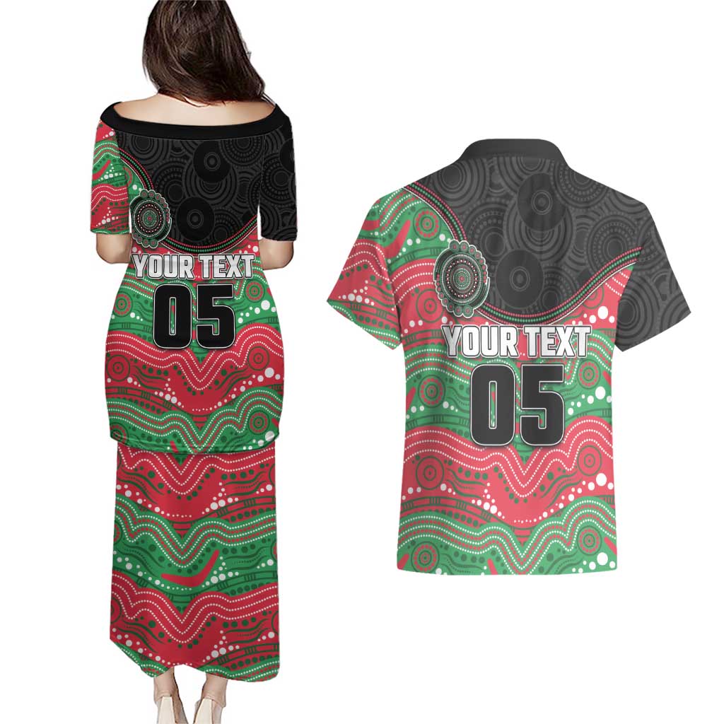 Custom Rabbitohs Couples Matching Puletasi and Hawaiian Shirt Rabbit Mascot With Aboriginal Indigenous