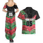 Custom Rabbitohs Couples Matching Summer Maxi Dress and Hawaiian Shirt Rabbit Mascot With Aboriginal Indigenous