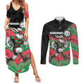 Custom Rabbitohs Couples Matching Summer Maxi Dress and Long Sleeve Button Shirt Rabbit Mascot With Aboriginal Indigenous