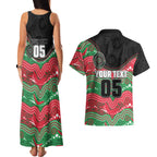 Custom Rabbitohs Couples Matching Tank Maxi Dress and Hawaiian Shirt Rabbit Mascot With Aboriginal Indigenous