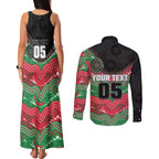 Custom Rabbitohs Couples Matching Tank Maxi Dress and Long Sleeve Button Shirt Rabbit Mascot With Aboriginal Indigenous