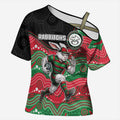 Custom Rabbitohs Cross Shoulder Shirt Rabbit Mascot With Aboriginal Indigenous