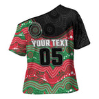 Custom Rabbitohs Cross Shoulder Shirt Rabbit Mascot With Aboriginal Indigenous