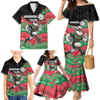 Custom Rabbitohs Family Matching Mermaid Dress and Hawaiian Shirt Rabbit Mascot With Aboriginal Indigenous