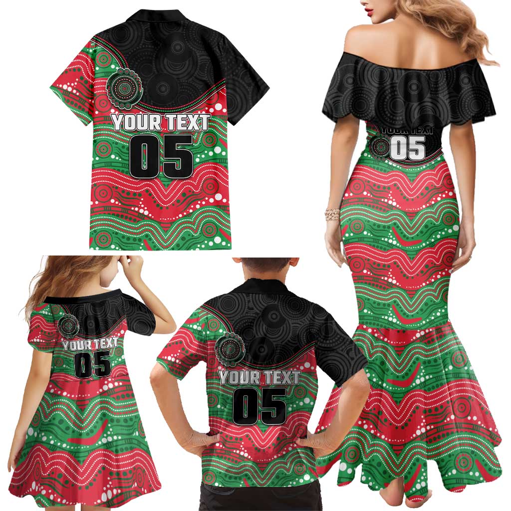 Custom Rabbitohs Family Matching Mermaid Dress and Hawaiian Shirt Rabbit Mascot With Aboriginal Indigenous
