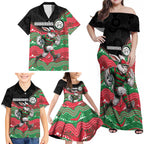 Custom Rabbitohs Family Matching Off Shoulder Maxi Dress and Hawaiian Shirt Rabbit Mascot With Aboriginal Indigenous